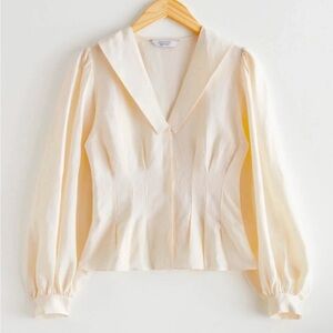 NWT &Other Stories Puff sleeve pleated white blouse Size: 12